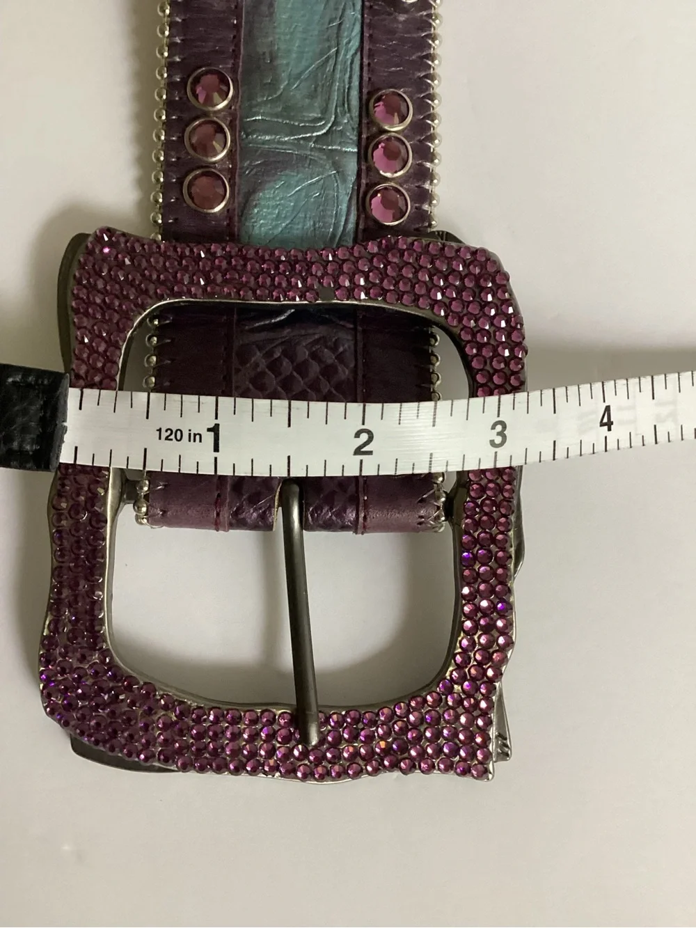 B.B.Simon Crystal Rhinestone Leather Belt Pink Purple Y2K Western Bling Glam